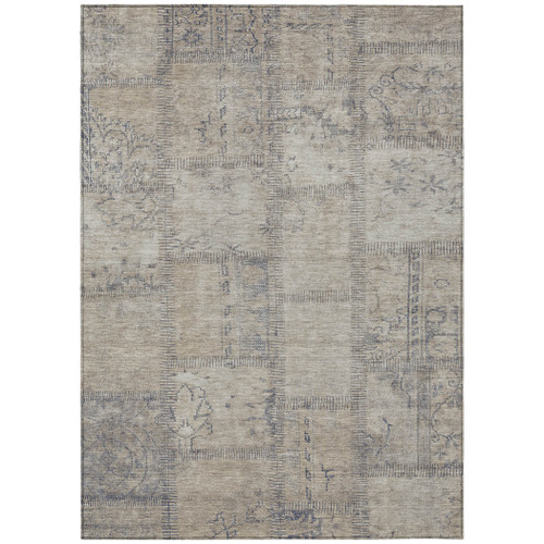 8' X 10' Beige Taupe And Brown Patchwork Washable Indoor Outdoor Area Rug