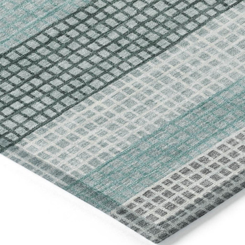 10' X 14' Teal Blue And Ivory Striped Washable Indoor Outdoor Area Rug - Teal Blue, Ivory