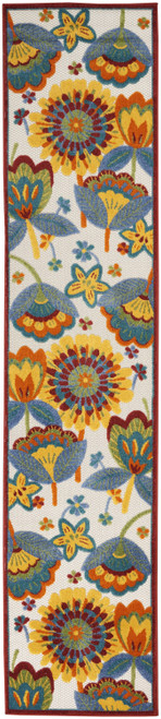 2' X 10' White Yellow And Blue Floral Non Skid Indoor Outdoor Runner Rug