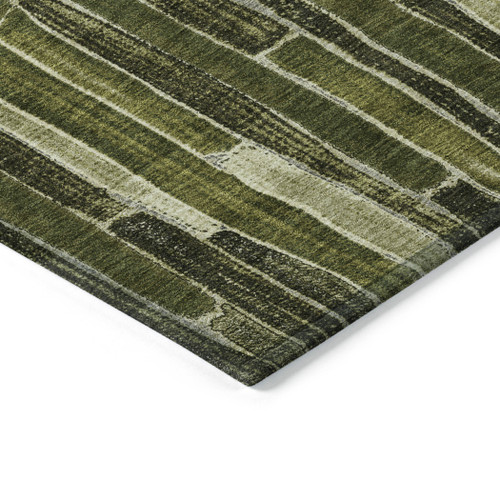 8' Olive Green And Dark Olive Green Round Striped Washable Indoor Outdoor Area Rug