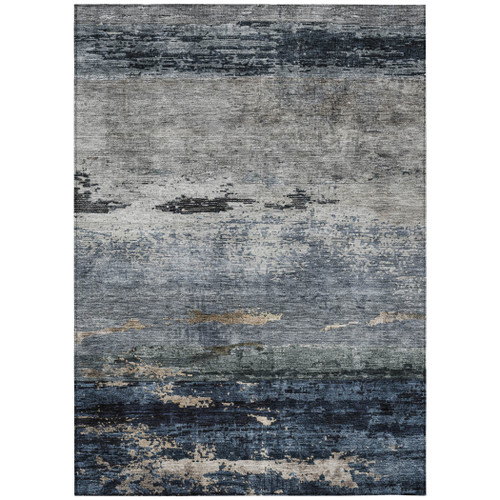 9' X 12' Navy Blue Gray And Black Abstract Washable Indoor Outdoor Area Rug