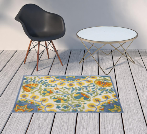 3' X 4' Yellow And Ivory Indoor Outdoor Area Rug