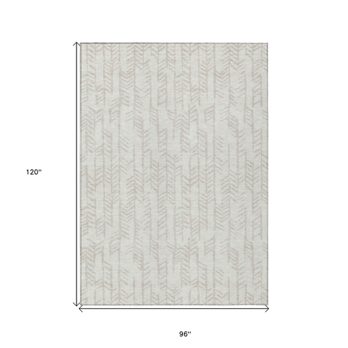 8' X 10' Ivory And Beige Tribal Washable Indoor Outdoor Area Rug