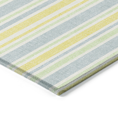 8' X 10' Blue and Yellow Striped Washable Non Skid Indoor Outdoor Area Rug