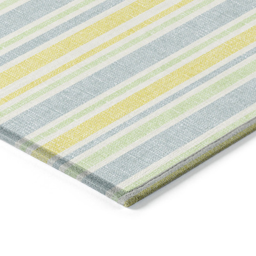 8' X 10' Blue and Yellow Striped Washable Non Skid Indoor Outdoor Area Rug