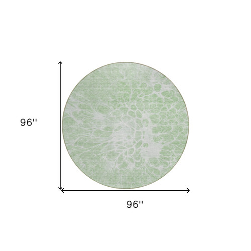 8' Mint Green And Ivory Round Abstract Washable Indoor Outdoor Area Rug
