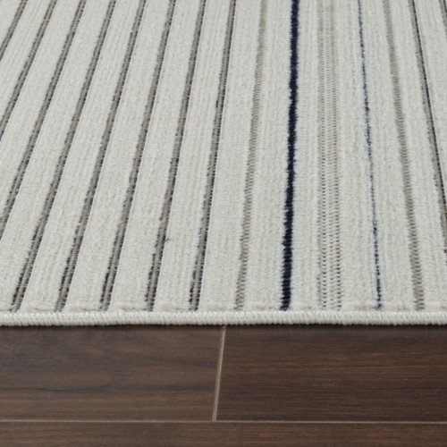 8' X 10' Blue and Cream Striped Distressed Indoor Outdoor Area Rug