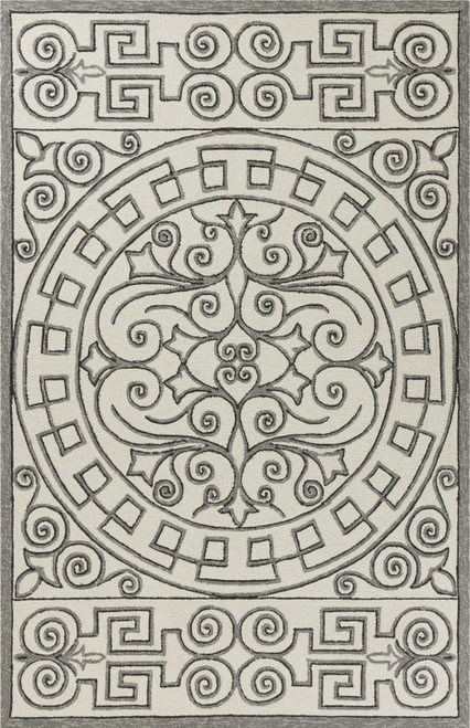 Homeroots Home Decor 5' x 7' Ivory or Grey Geometric Pattern UV Treated Indoor Outdoor Area Rug, Ivory/Grey, 5x7.6 Feet