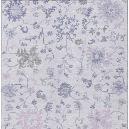 8' X 10' Lavender Mauve And Gray Floral Washable Indoor Outdoor Area Rug