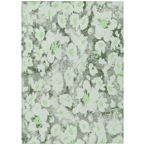 10' X 14' Artichoke Green Floral Washable Non Skid Indoor Outdoor Area Rug