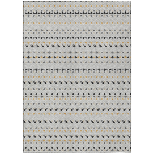 9' X 12' Silver And Gray Striped Washable Indoor Outdoor Area Rug