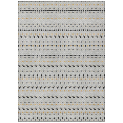 9' X 12' Silver And Gray Striped Washable Indoor Outdoor Area Rug