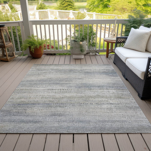 8' X 10' Linen And Beige Abstract Washable Indoor Outdoor Area Rug