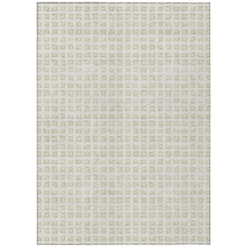9' X 12' Ivory And Beige Geometric Washable Indoor Outdoor Area Rug
