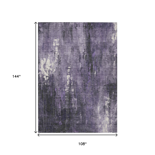 9' X 12' Purple And Ivory Abstract Washable Indoor Outdoor Area Rug