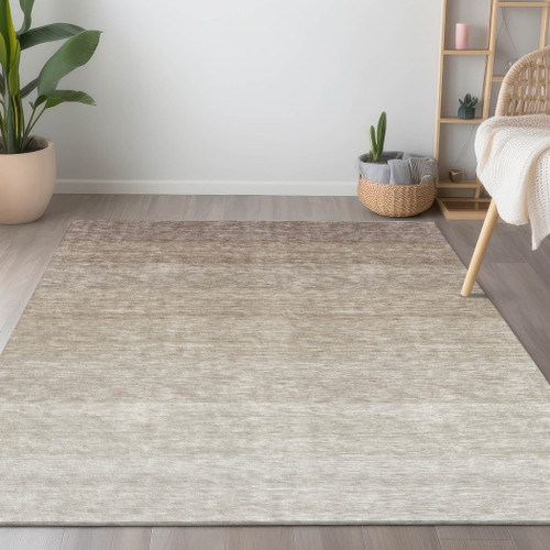 9' X 12' Beige And Ivory Ombre Washable Indoor Outdoor Area Rug