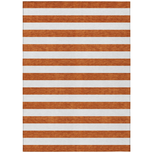 9' X 12' Orange Striped Washable Non Skid Indoor Outdoor Area Rug