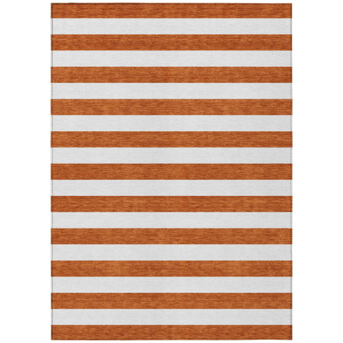 9' X 12' Orange Striped Washable Non Skid Indoor Outdoor Area Rug