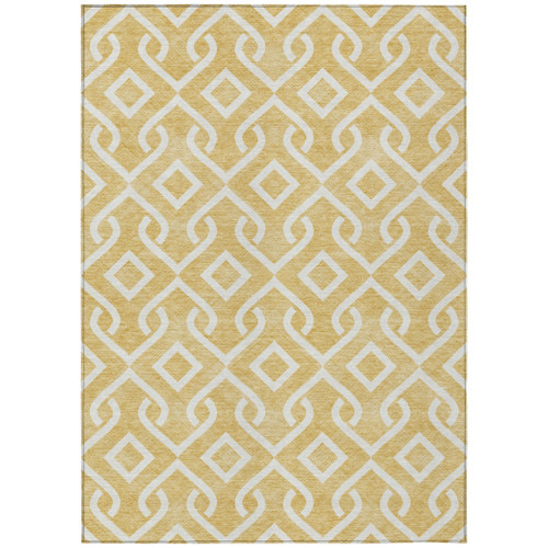 8' X 10' Gold And Ivory Geometric Washable Indoor Outdoor Area Rug