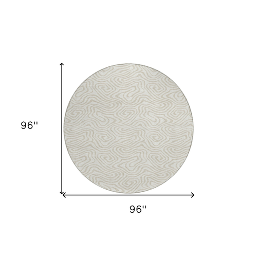 8' Ivory And Beige Round Abstract Washable Indoor Outdoor Area Rug