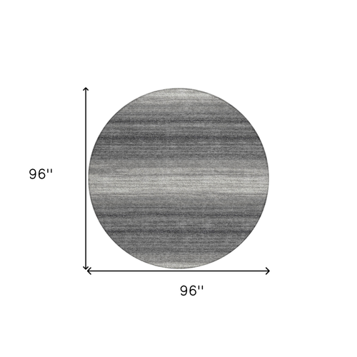 8' Gray And Charcoal Round Abstract Washable Indoor Outdoor Area Rug