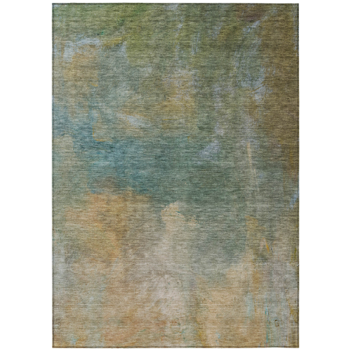 9' X 12' Artichoke Green Gray And Gold Abstract Washable Indoor Outdoor Area Rug