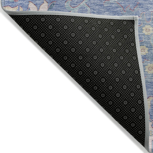 9' X 12' Blue Pink And Ivory Floral Washable Indoor Outdoor Area Rug