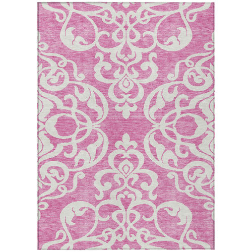 8' X 10' Blush And Ivory Damask Washable Indoor Outdoor Area Rug