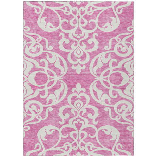 8' X 10' Blush And Ivory Damask Washable Indoor Outdoor Area Rug