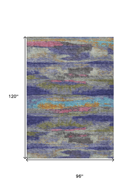 8' X 10' Lavender Pink And Blue Abstract Washable Indoor Outdoor Area Rug