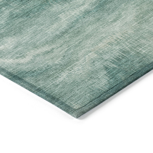 8' Teal Blue And Ivory Round Abstract Washable Indoor Outdoor Area Rug - Teal Blue, Ivory