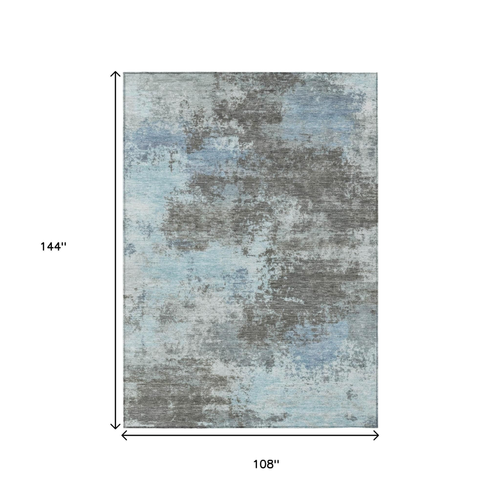 9' X 12' Taupe And Sky Blue Abstract Washable Indoor Outdoor Area Rug