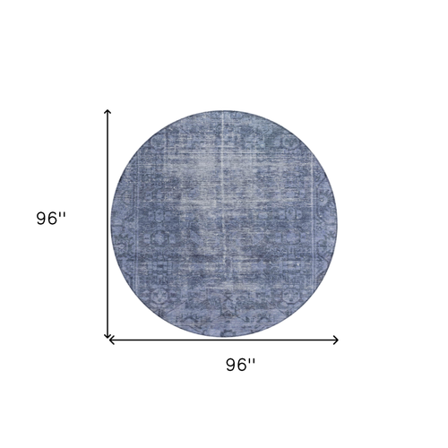 8' Navy Blue Round Oriental Washable Indoor Outdoor Area Rug