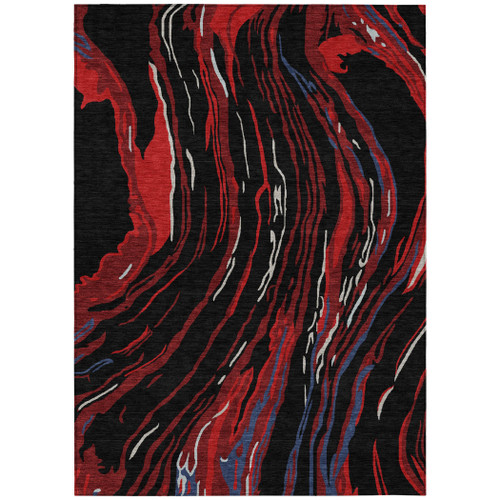8' X 10' Black Red And Gray Abstract Washable Indoor Outdoor Area Rug