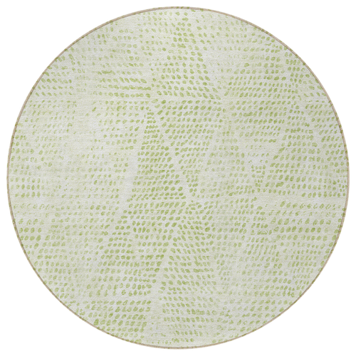 8' Artichoke Green And Ivory Round Geometric Washable Indoor Outdoor Area Rug
