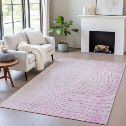 9' X 12' Blush And Silver Abstract Washable Indoor Outdoor Area Rug