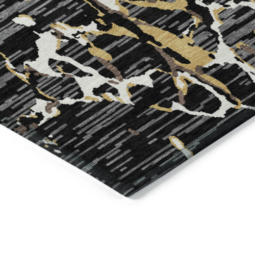8' Black Ivory And Brown Round Striped Washable Indoor Outdoor Area Rug