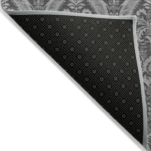 9' X 12' Gray Damask Washable Non Skid Indoor Outdoor Area Rug