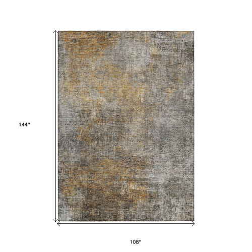 9' X 12' Gray Silver And Charcoal Abstract Washable Indoor Outdoor Area Rug