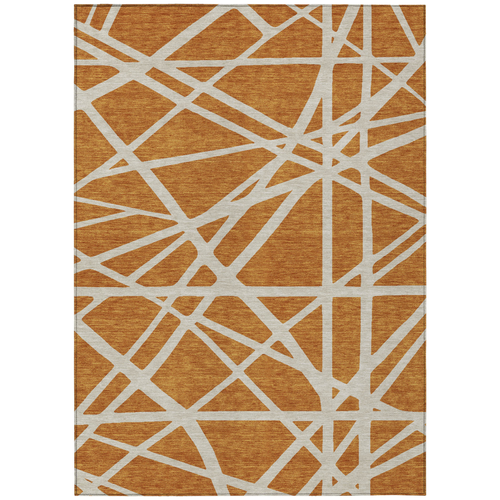 9' X 12' Copper And Beige Geometric Washable Indoor Outdoor Area Rug