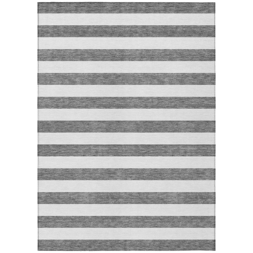 10' X 14' Charcoal Striped Washable Non Skid Indoor Outdoor Area Rug