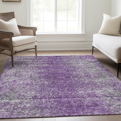 8' X 10' Plum Purple And Silver Oriental Washable Indoor Outdoor Area Rug