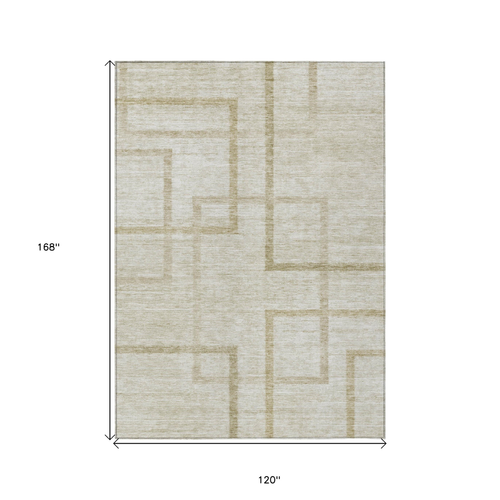 10' X 14' Beige Tan And Taupe Geometric Washable Indoor Outdoor Area Rug