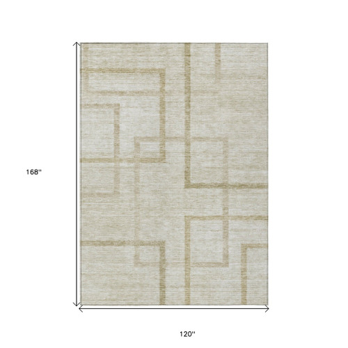 10' X 14' Beige Tan And Taupe Geometric Washable Indoor Outdoor Area Rug