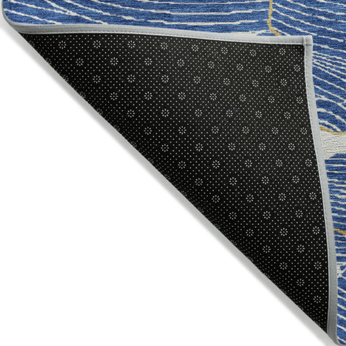 9' X 12' Blue Ivory And Gold Abstract Washable Indoor Outdoor Area Rug