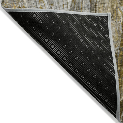 9' X 12' Brown Taupe And Gold Abstract Washable Indoor Outdoor Area Rug