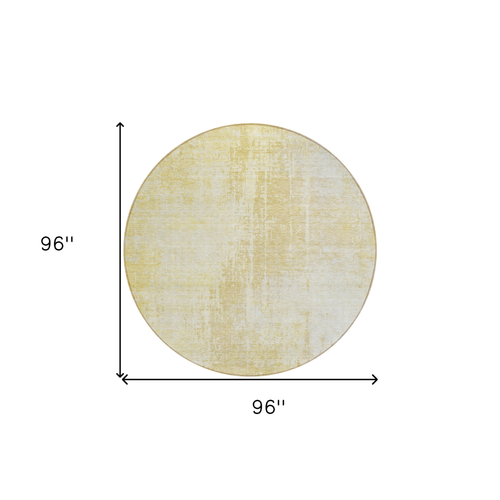 8' Gold Ivory And Beige Round Abstract Washable Indoor Outdoor Area Rug