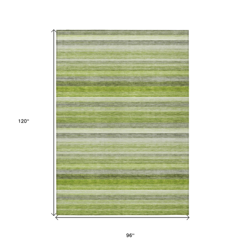 8' X 10' Fern Green Striped Washable Non Skid Indoor Outdoor Area Rug