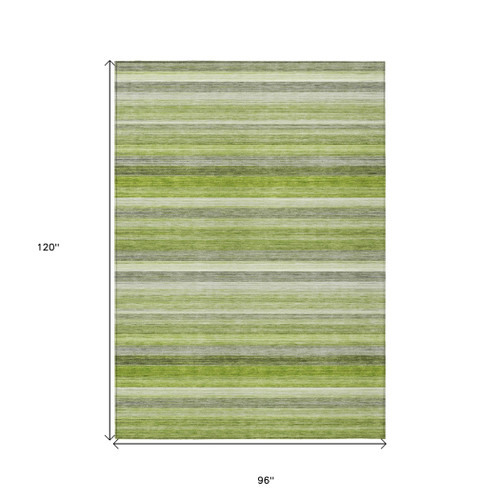 8' X 10' Fern Green Striped Washable Non Skid Indoor Outdoor Area Rug