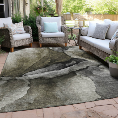 8' X 10' Gray And Silver Abstract Washable Indoor Outdoor Area Rug - Gray, Silver